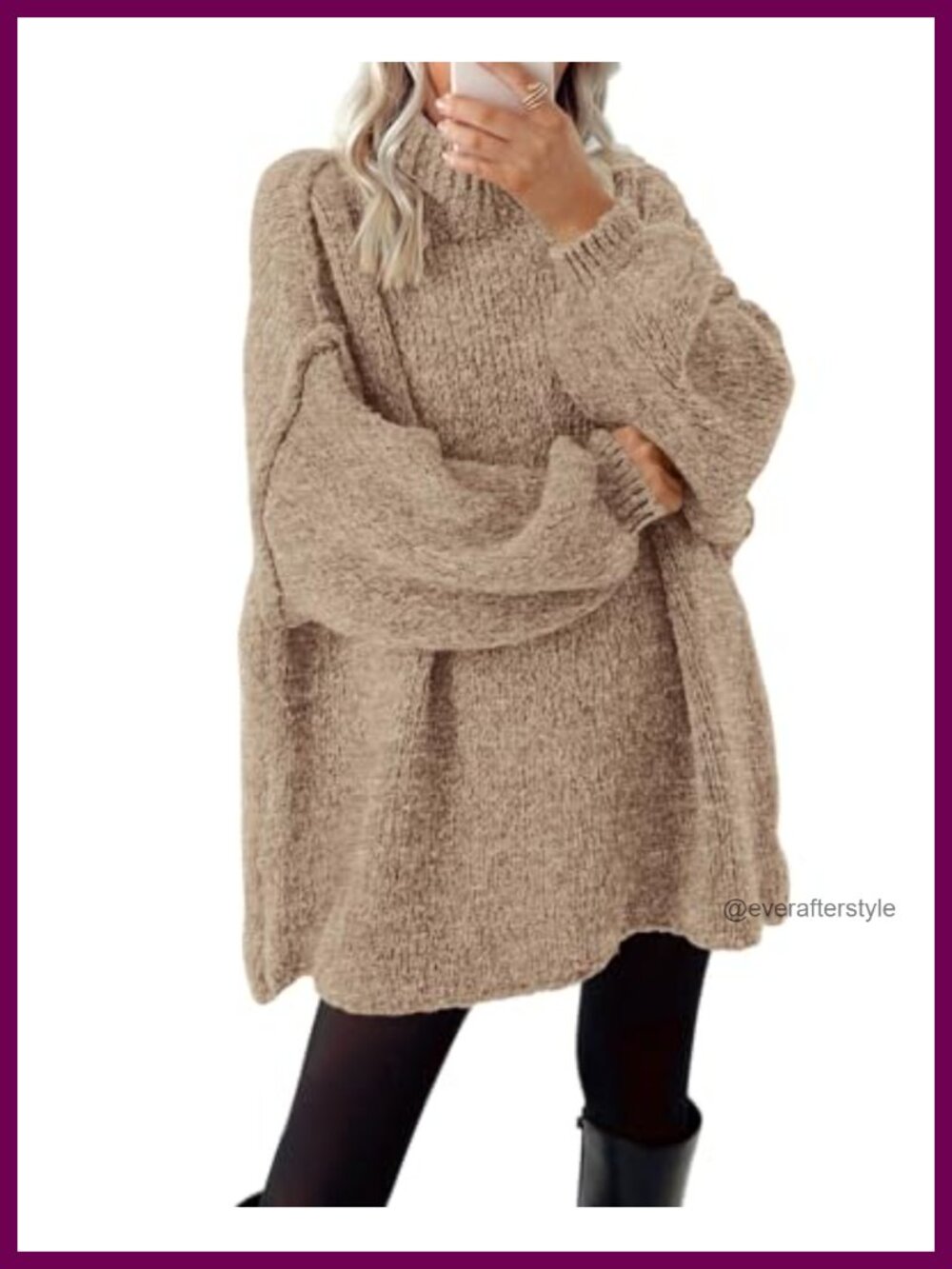 Mock Neck Cable Knit Oversized Sweater Long Sleeve Pullover